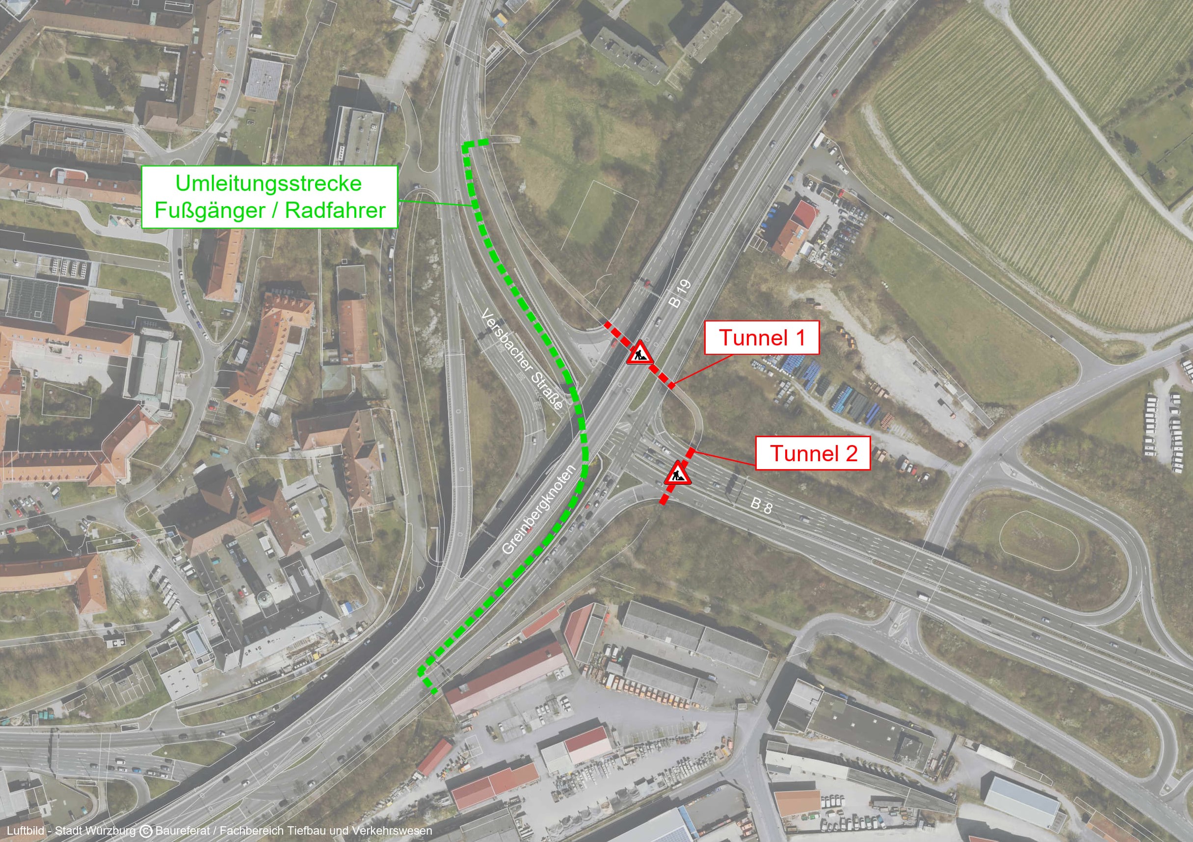 Umleitungsstrecke Fuß- und Radweg am Greinbergknoten Umleitungsstrecke Fuß- und Radweg am Greinbergknoten