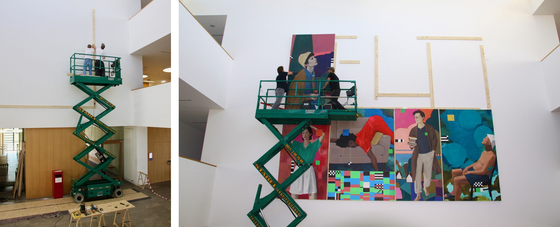 Hängung des Kunstwerkes „Campus Kaleidoskop“ im April 2025 Hängung des Kunstwerkes „Campus Kaleidoskop“ im April 2025