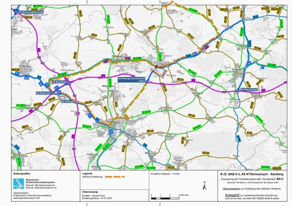 B 22, Erneuerung der Fahrbahndecke südlich Schwarzach, Umleitungsplan BA 2