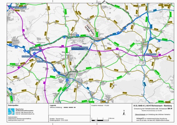 B 22, Erneuerung der Fahrbahndecke südlich Schwarzach, Umleitungsplan BA 3